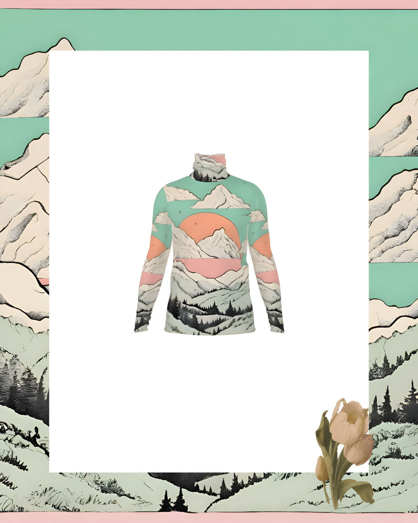 Peaches Over Pink Men’s Silky Jersey Roll Neck / Turtleneck