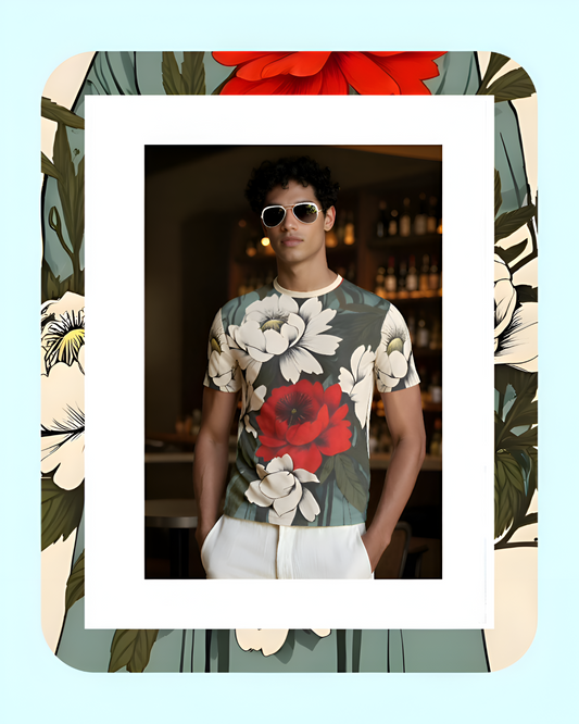 Fiore Nascosto Limited Edition Men’s Floral Bloom Slim Fit Cotton T-Shirt